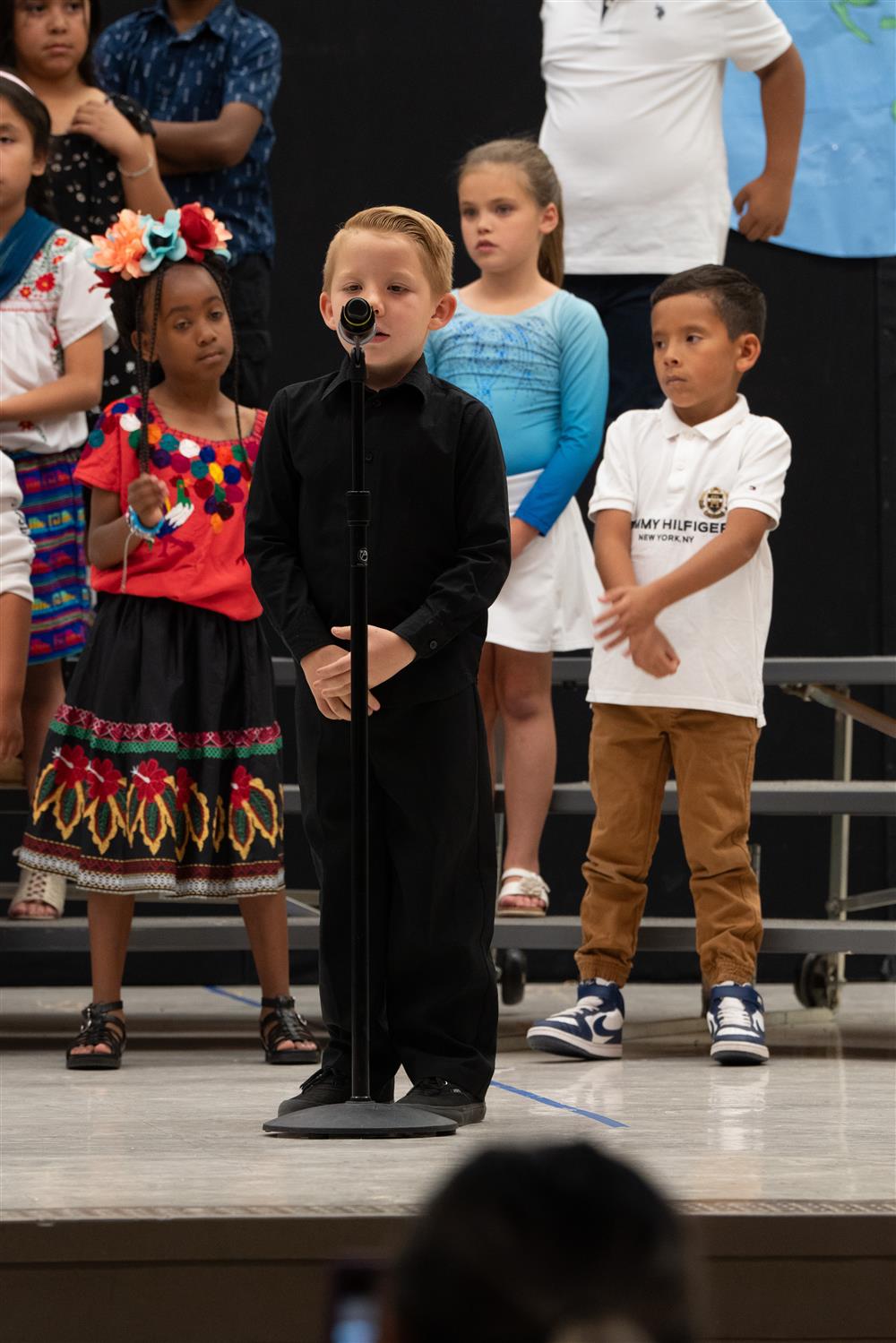 Students celebrate their diverse cultures and backgrounds during Bologna Elementary School's Celebration of Nations assembly.